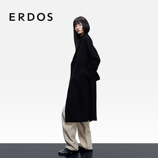 ERDOS【流金大衣】25秋冬翻驳领双排扣中长款厚外套女羊绒大衣毛呢大衣 黑 L 170/88A