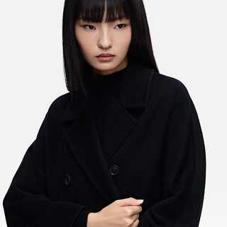ERDOS【流金大衣】25秋冬翻驳领双排扣中长款厚外套女羊绒大衣毛呢大衣 黑 L 170/88A