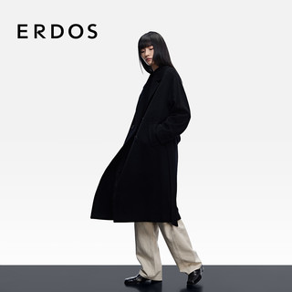 ERDOS【流金大衣】25秋冬翻驳领双排扣中长款厚外套女羊绒大衣毛呢大衣 黑 L 170/88A