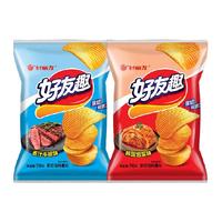 好丽友好友趣零食儿童薯片休闲小吃牛排味+泡菜味组合套装70g*3包