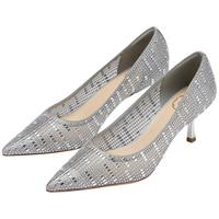 73hours女鞋晨雾2025春季尖头高跟鞋女银色不累脚宴会鞋婚鞋