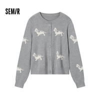 森马(Semir)针织开衫女短款圆领正肩显瘦2024冬趣味小狗提花上衣109724106004