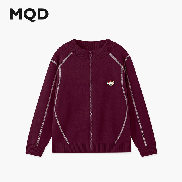 20点开始、保暖服饰：MQD 马骑顿 男童半高领针织毛衣开衫