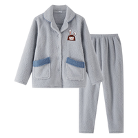 都市丽人睡衣女套装加厚翻领刺绣米粒绒珊瑚绒宽松家居服2H2107 雾蓝-女款 2XL