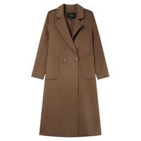 白鹿语冬季100%绵羊毛大衣外套大翻领双排扣长款双面呢女 浅咖色1 M