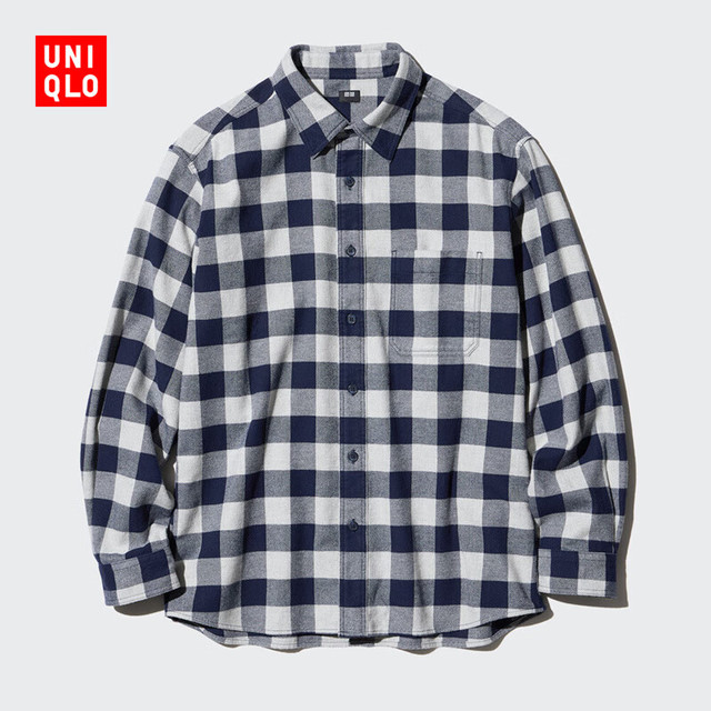 UNIQLO 优衣库 男女装法兰绒格子衬衫长袖衬衣薄外套470187 03 灰色 2XL