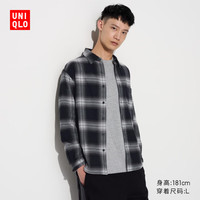 PLUS会员:UNIQLO 优衣库 男女装法兰绒格子衬衫/长袖衬衣休闲百搭470188 09 黑色