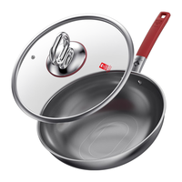 康巴赫炒锅无涂层不粘锅0涂层抗菌316L不锈钢少油烟炒菜锅电磁炉燃气用 二代0涂层不粘锅+圆柄钢铲 32cm