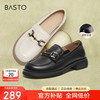BASTO 百思图 24春季简约金属扣乐福鞋粗跟女单鞋CB103AA4 黑色