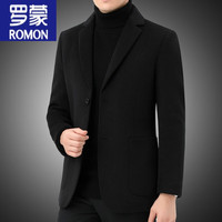 罗蒙(ROMON)高档双面羊毛绒西服外套男2024秋冬季新款羊毛呢子西装领单西外套 黑色