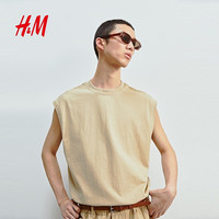 H&M男装背心2025夏季宽松美式无袖重磅棉质圆领上衣1288285 灰色 M 175/100