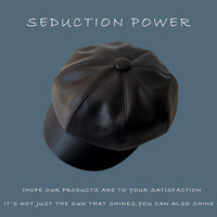 眞视觉黑色皮质贝雷帽女款英伦设计感复古百搭日系韩版春秋南瓜八角帽子 PU皮质八角帽黑色 可调节