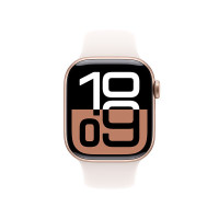 苹果 Apple Watch Series 10 智能手表 GPS款 42mm 玫瑰金色铝金属表壳 淡桃粉色橡胶表带 S/M