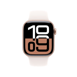 苹果 Apple Watch Series 10 智能手表 GPS款 42mm 玫瑰金色铝金属表壳 淡桃粉色橡胶表带 S/M