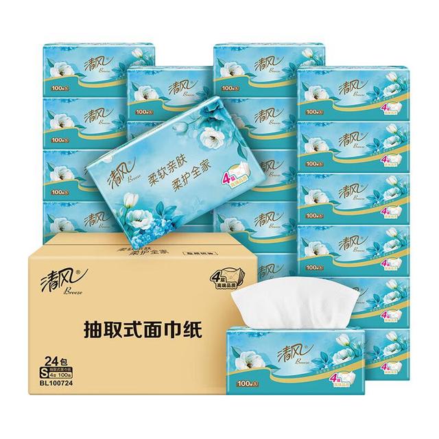 Breeze 清风 抽纸奢柔白茶4层400张*24包