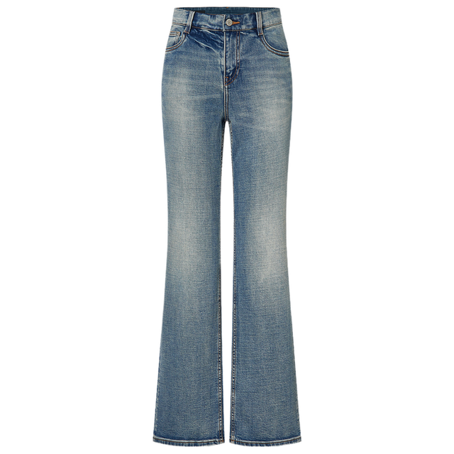 MO&Co. 摩安珂 牛仔裤2025冬微弹棉质中腰窄筒直筒裤MBE4JEN013 牛仔蓝色 XXS 24