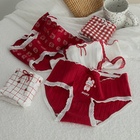 卡拉美拉 内衣严选！纯棉透气甜美清新女士内裤 红色蕾丝卡通款混色 3条 均码