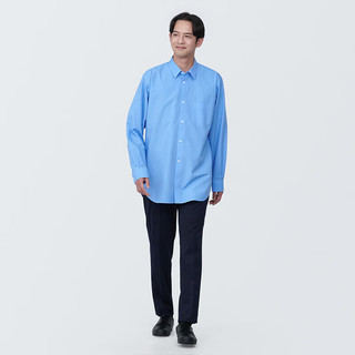 無印良品 MUJI（無印良品 ）男式 免熨烫 休闲合身长袖衬衫 男士衬衣外套 纯棉全棉 浅蓝色