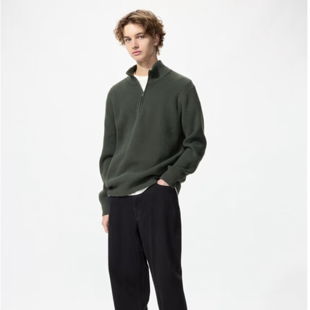 20点开始：UNIQLO 优衣库 souffle yarn 男士半拉链针织衫 478546