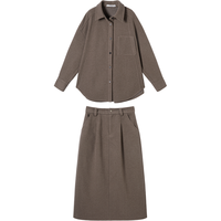 DUIBAI 秋冬宽松分割线条外套中长半裙女式休闲套装