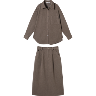 DUIBAI 秋冬宽松分割线条外套中长半裙女式休闲套装