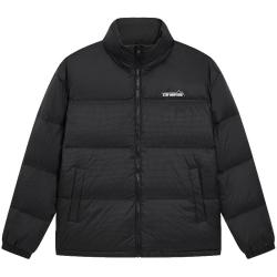 特步 立领羽绒服男女款冬季运动黑色上衣保暖棉服防风外套