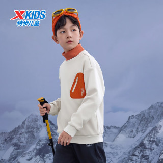 特步 童裝兒童套頭衛(wèi)衣密熱絨蓬松運動套頭衛(wèi)衣拼色口袋簡約時尚衛(wèi)衣