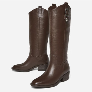 BASTO 百思圖 街頭潮流騎士靴粗跟女長靴A5063DG4