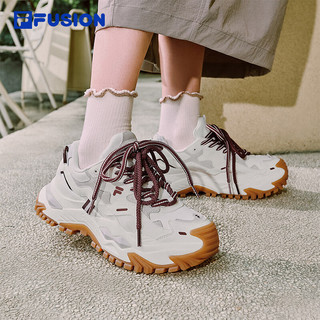 FILA FUSION斐乐潮牌硬糖奶茶|女款厚底增高休闲运动老爹鞋 【霸气杨梅】雪白/雨雾灰w 37.5