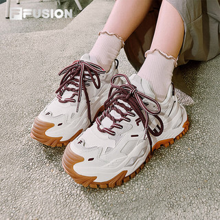 FILA FUSION斐乐潮牌硬糖奶茶|女款厚底增高休闲运动老爹鞋 【霸气杨梅】雪白/雨雾灰w 37.5