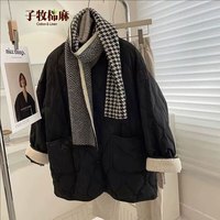 子牧棉麻2025冬装 女韩版百搭棉袄外套宽松小香风棉衣上衣6638 黑色