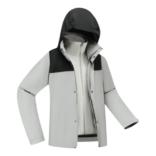  DECATHLON/迪卡侬 100系列 防风 冲锋衣 可拆卸加厚防风加绒外套  霜灰色-男款抓绒内胆 中性 XL