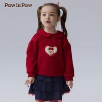 PawinPaw卡通小熊童装秋冬女宝宝花边娃娃领加绒卫衣红色 Red红色/20 90