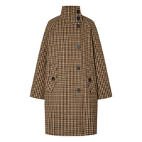 MO&Co.毛呢大衣2025冬绵羊毛5纱10色织千鸟格纹高领廓形MBE4OVCT02 浅驼格色 S /160
