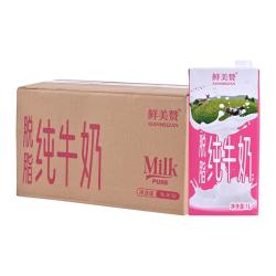 鲜美赞 脱脂纯牛奶1L*12盒