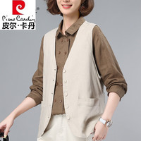 皮尔卡丹（pierre cardin）棉麻马甲女短款2025夏季韩版中年母亲复古坎肩马夹亚麻外穿薄背心