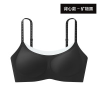 YOUKESHU 波点撞色内衣女薄款小胸聚拢无痕细肩带甜美吊带文胸 矿物黑 均码 F