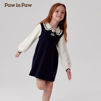 PawinPaw卡通小熊童装秋冬女童假两件毛织连衣裙甜美 Navy藏青色/59 140 cm