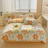 韫色纯棉被套单件加厚100全棉被罩1.5米宿舍被单双人150x200x230 黄色 花香怡人 1.2米三件套被套150*200