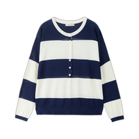佐丹奴设计师款条纹针织衫女秋季复古撞色宽松上衣女18355212 M