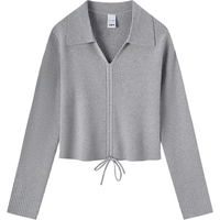 森马毛衫女短款气质V领修身显瘦内搭通勤百搭针织衫109124107001 中花灰00510 M