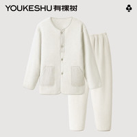 有棵树 YOUKESHU睡衣冬季女士珊瑚绒家居服套装加厚保暖长袖秋季 米白 L
