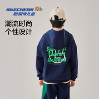 Skechers斯凯奇儿童加绒秋季时尚圆领套头卫衣男女童宽松休闲上衣L425K030 连帽加绒/藏青色/002Z 120