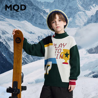 马骑顿（MQD）MQD男大童冬季许学院风不对称杯字母半高领毛衣 墨绿 130