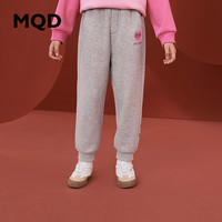 MQD童装女大童23冬基础小标学院风运动休闲加绒针织裤 浅麻灰 120