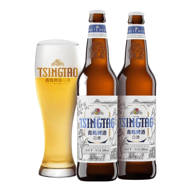 TSINGTAO 青岛啤酒 全麦白啤 500mL 12瓶 整箱装（拍2赠白啤6罐）