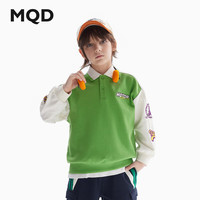 马骑顿（MQD）MQD童装男童半开襟学院风卫衣24年秋装儿童贴布绣翻领上衣 草绿 1