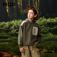 马骑顿（MQD）男童25春学院风工装拼色休闲运动连帽卫衣上衣 军绿 130