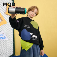 马骑顿（MQD）男童25春学院风大色块潮酷休闲百搭圆领中大童上衣卫衣 黑色 130