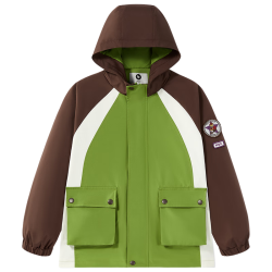 马骑顿 童装男大童24户外工装撞色连帽外套 茶绿 130cm
